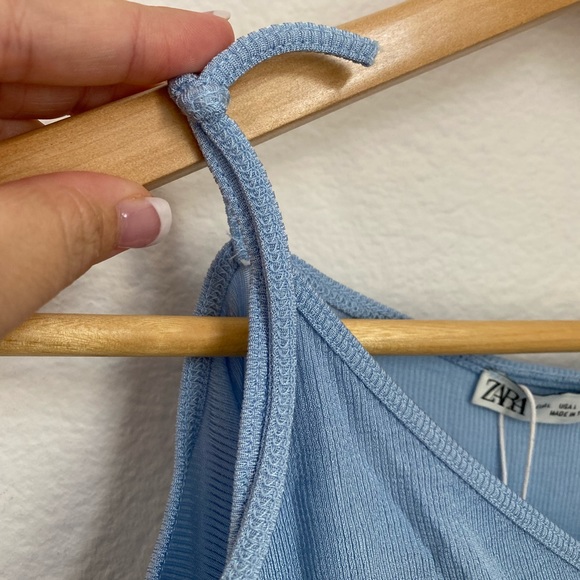 Zara • Trendy Baby Blue Ribbed Tie Shoulders Tank Top NWT - Picture 4 of 13